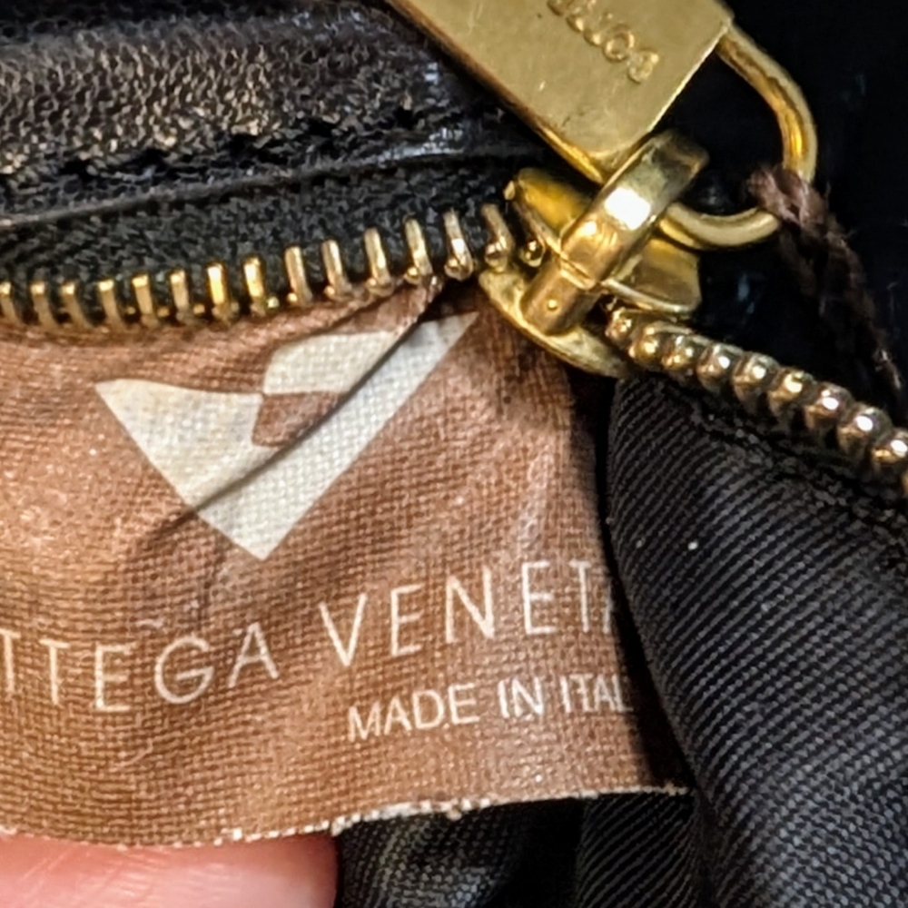 Botegga Veneta Dark Grey Wool And Black Leather Satchel - Picture 9 of 11